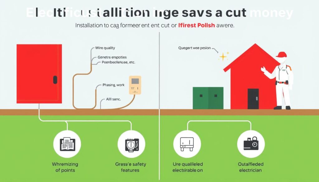 Infografika pokazująca elementy instalacji elektrycznej, na których można i nie można oszczędzać w domu 80m2 Infografika pokazująca elementy instalacji elektrycznej, na których można i nie można oszczędzać w domu 80m2