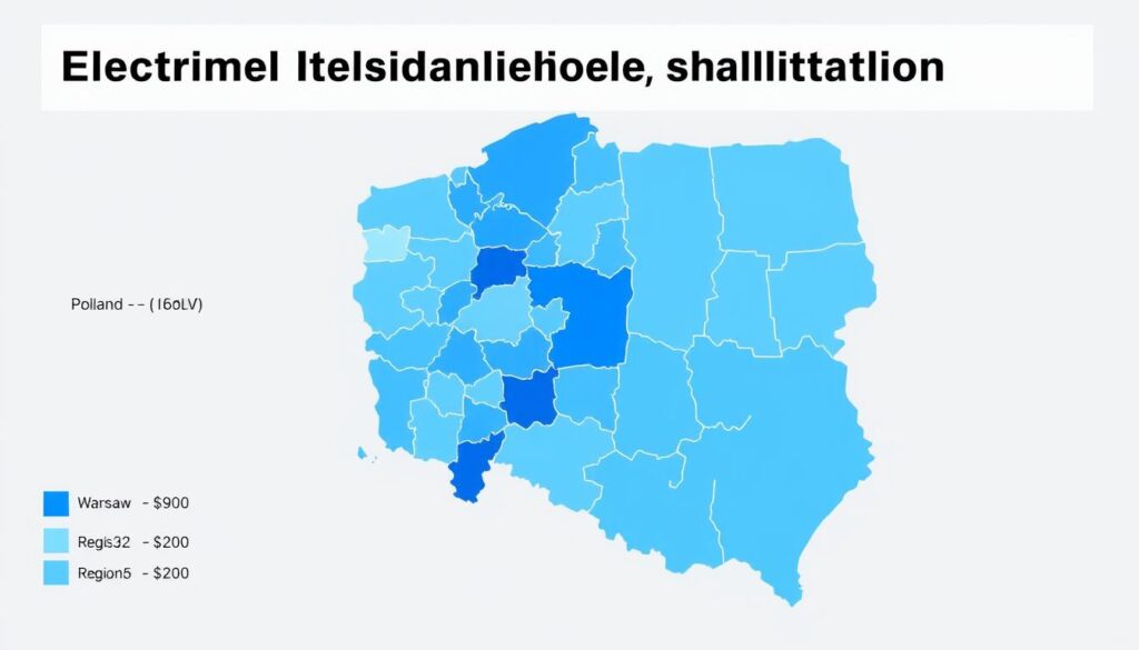 Mapa Polski pokazująca różnice w kosztach instalacji elektrycznej w domu 80m2 w różnych regionach Mapa Polski pokazująca różnice w kosztach instalacji elektrycznej w domu 80m2 w różnych regionach