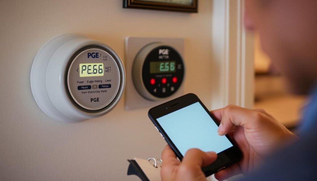 Osoba odczytująca licznik prądu PGE i zapisująca wskazania