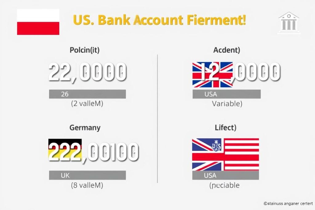 Różne formaty numerów kont bankowych w różnych krajach pokazujące ile cyfr ma numer konta w banku