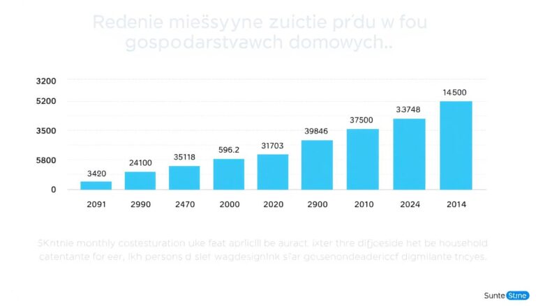 Wykres przedstawiający miesięczne zużycie prądu kWh w różnych typach gospodarstw domowych