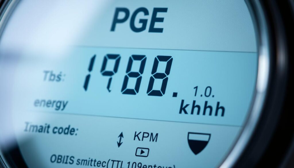 Wyświetlacz cyfrowego licznika PGE z widocznymi kodami OBIS