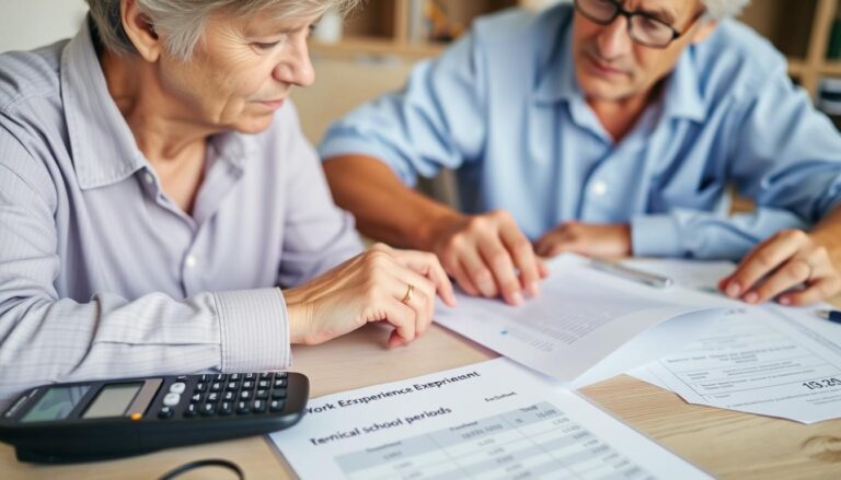Kobieta i mężczyzna sprawdzający dokumenty emerytalne, czy technikum wlicza się do stażu pracy do emerytury