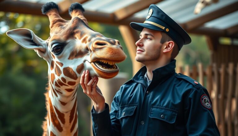 Pracownik zoo karmiący żyrafę - ile zarabia pracownik zoo w Polsce