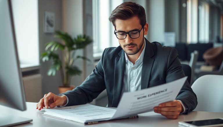 Rekruter przeglądający CV z zaznaczonymi miejscami pracy