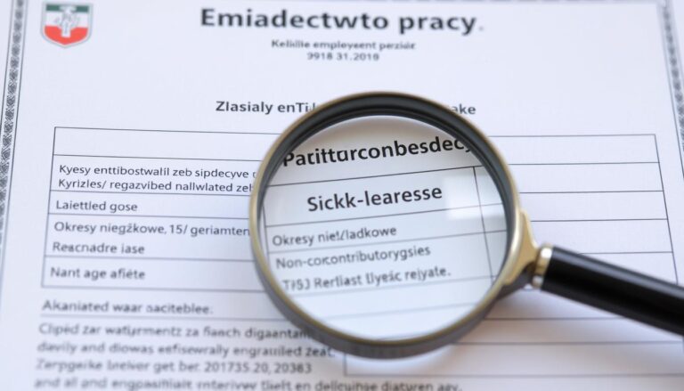 Świadectwo pracy z zaznaczonym miejscem na informacje o zwolnieniach lekarskich (l4)