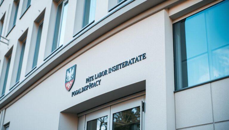 Budynek Państwowej Inspekcji Pracy z oficjalnym logo instytucji