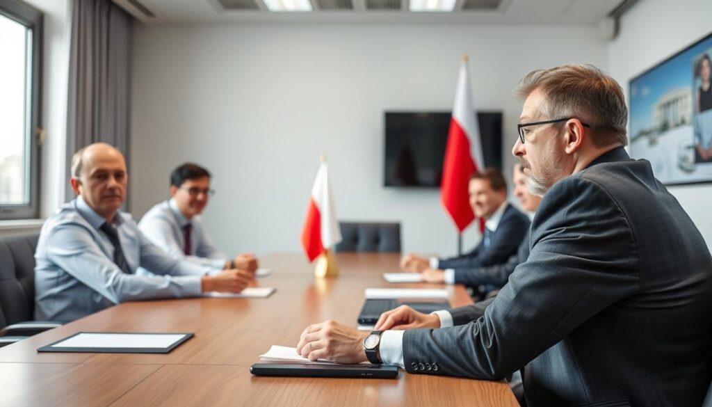 Sołtys podczas oficjalnego spotkania - ile zarabia sołtys