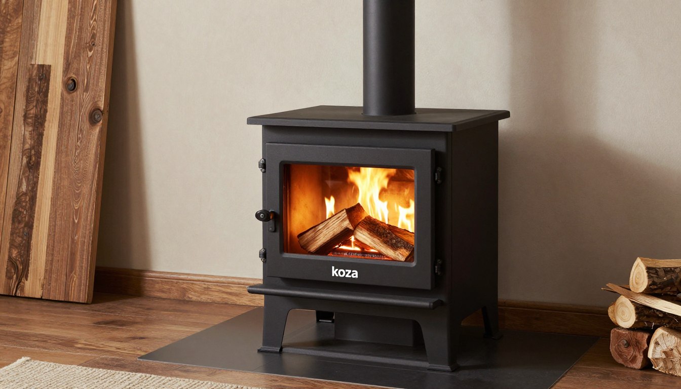 Koza grzewcza z płonącym ogniem w salonie