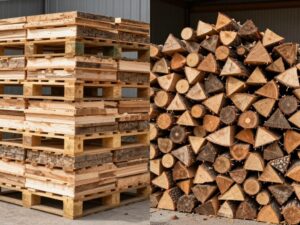 Porównanie stosu drewna z paletą brykietu o tej samej wartości energetycznej - tona brykietu ile to drewna